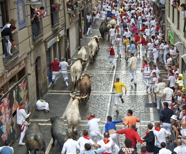 Running of the Bulls in Pamplona, Spain